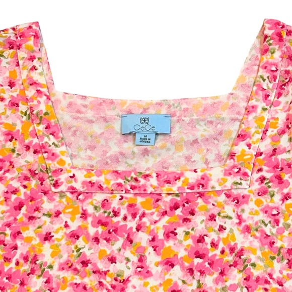 CECE Blouse Puff sleeves Pull over Square neck Floral Medium Like new - Picture 7 of 9